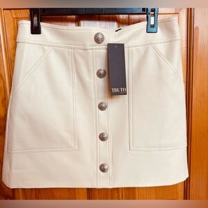 TRUTH Cream Button-Front Mini Skirt with Patch Pockets in faux leather NWT